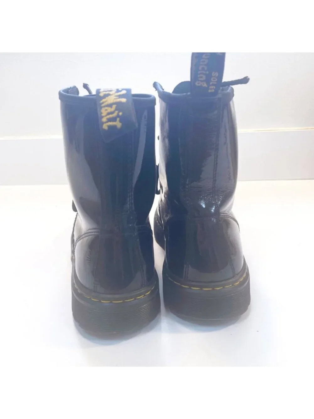 Dr. Martens Black Patent Zavala Combat Boots, Men's Size 7